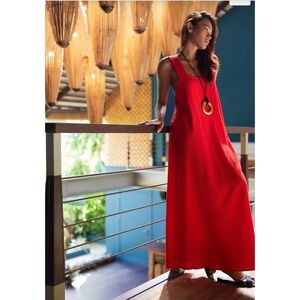 Natori Onsen Gown Cotton Red Maxi Dress, L